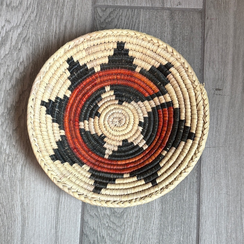 Handwoven Star Pattern Basket - Black, Orange, Cream